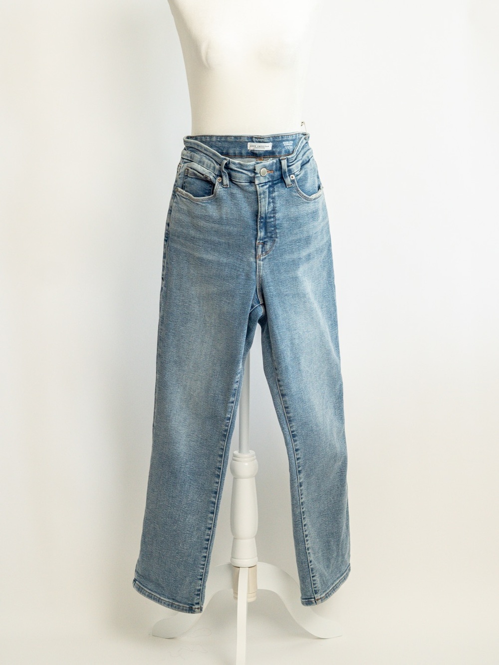 Good American Medium Blue High-Rise Straight-Leg Jeans